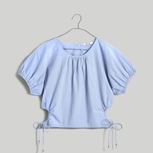 Madewell Embroidered Poplin Puff-Sleeve Cutout Crop Top Distant Periwrinkle XL
